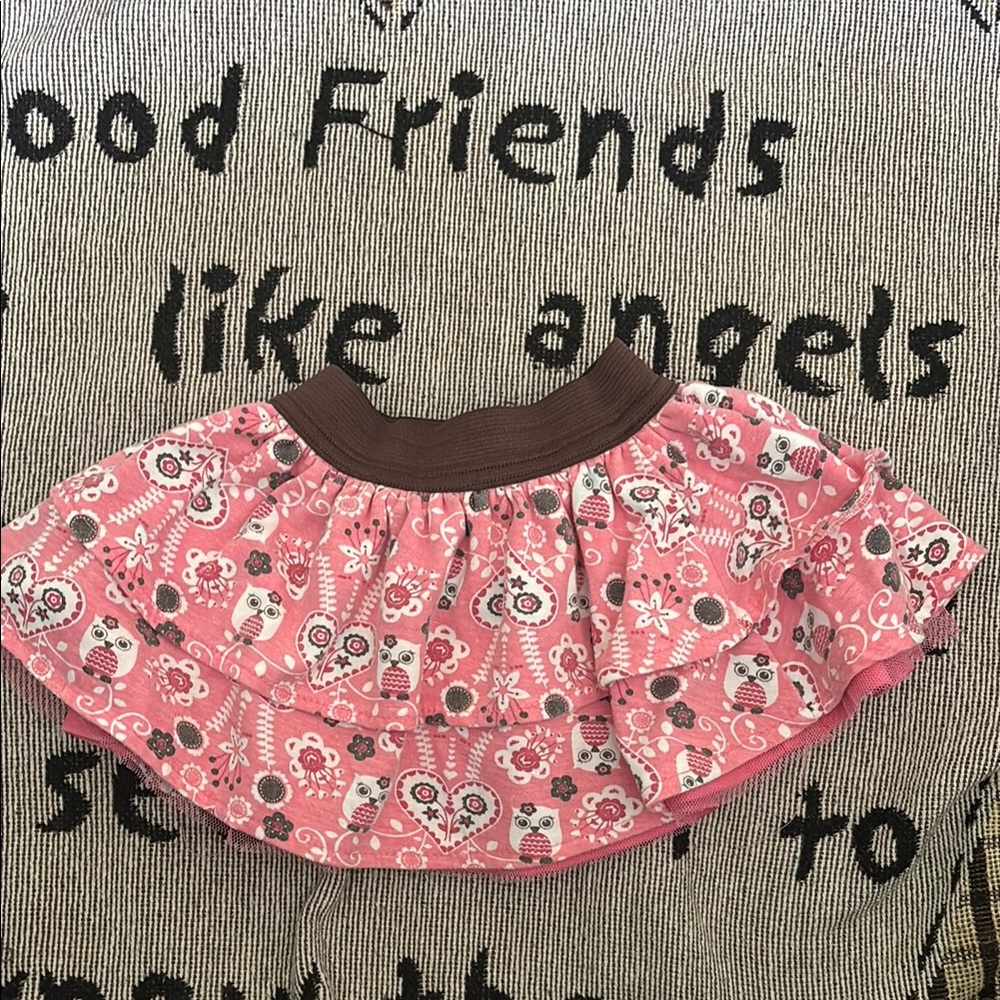 Vitamins Baby Pink Owl Skirt with Brown Waistband